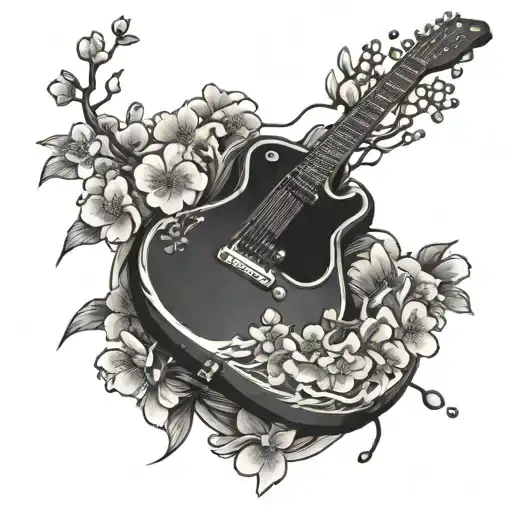 Electric Guitar With Japanese Cherry Blossom Branches As Strings