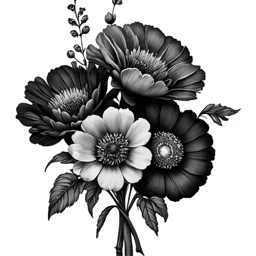 February And July Birth Flowers Intertwined Minimalistic In A Bouquet