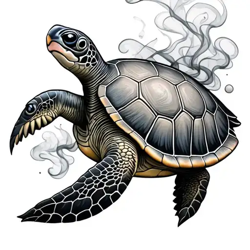 Sea Turtle In Smoke Tattoo Design