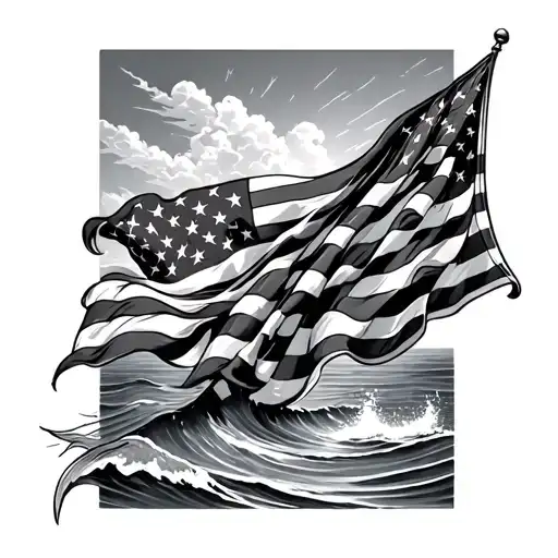 Ocean With American Flag