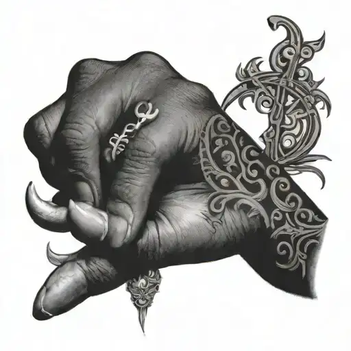 Hand Tattoo On Dark Skin With Christian Symbols