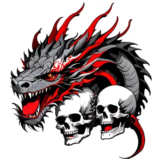 Dragon And Skulls With Red Accents