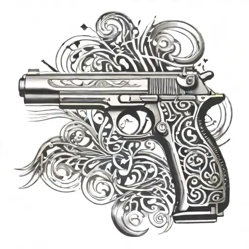 An Intricate Design Of A Gun With Musical Notes Intertwined