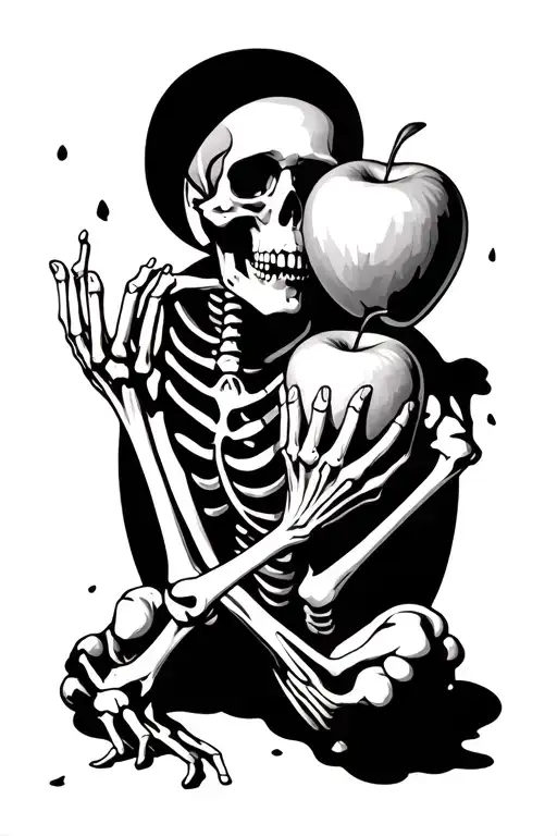 Skeleton Holding Apple Turns To Dust