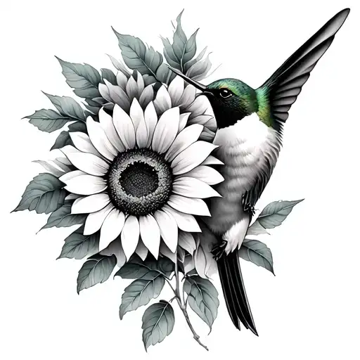 Hummingbird With Sunflowers
