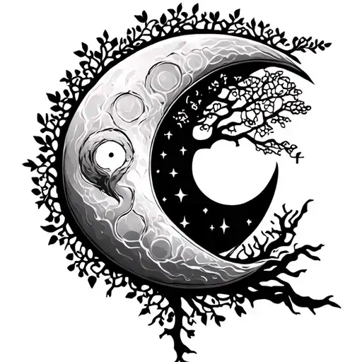 Zodiac Moon With Tree Of Life Intertwined Within Its Branches