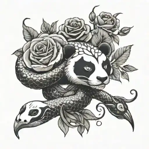 Snake With Black Roses With Panda