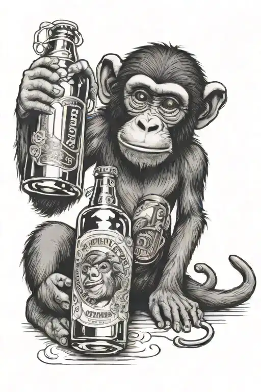 Monkey Drinking Beer Bottle