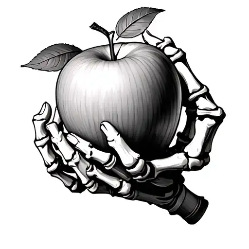 Skeleton Hand Made Out Of Bamboo Holding An Apple
