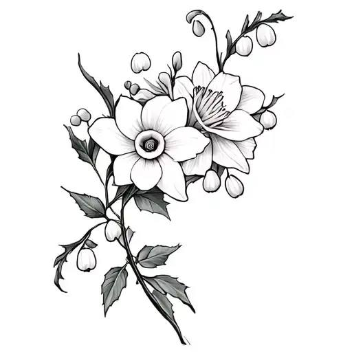 Daffodil Lily Of Valley Intertwined With Eachother Rose Violet Holly