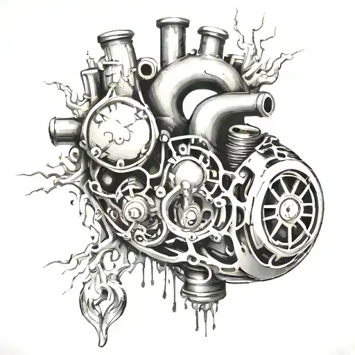 Car Engine In Human Heart Surrounded My Rain