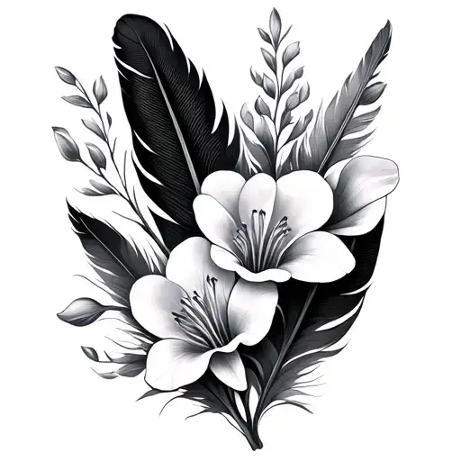 Feather And Freesia Tattoo Design