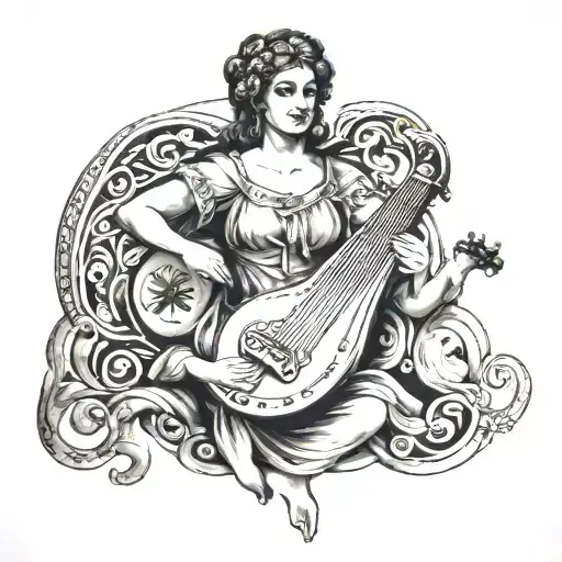 Euterpe Greek Muse Playing Lyre Surrounded By Music