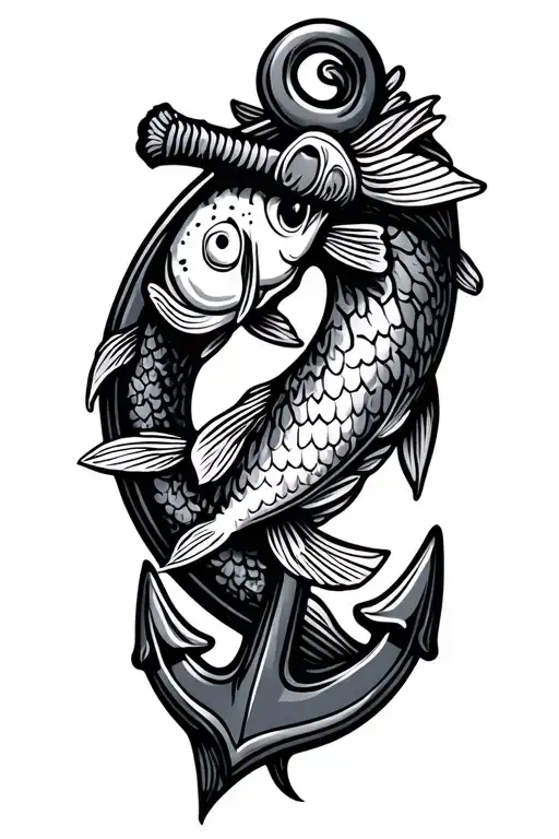 Anchor And Fish Swimming