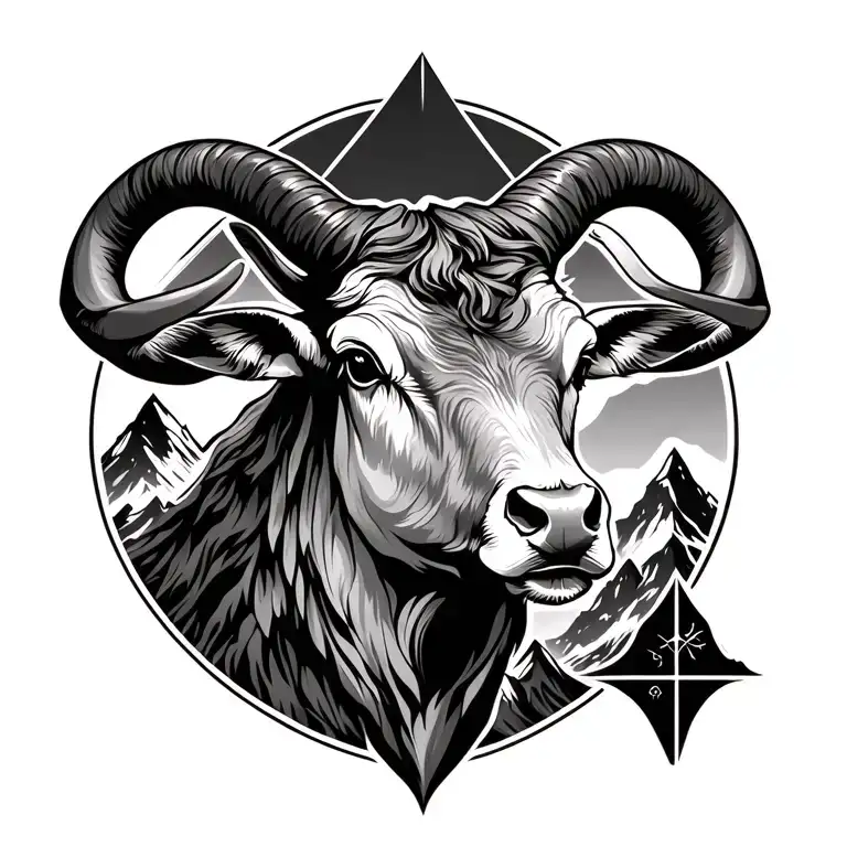 Taurus Zodiac Sign With Mountain Peak In A Geometric Design