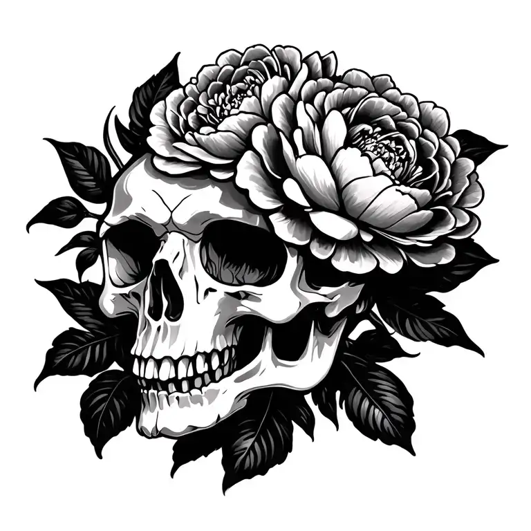 Raven Skull Peonies Femenine