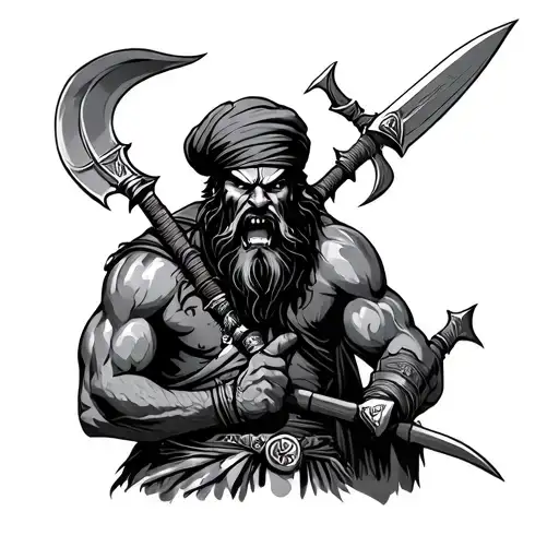 Angry Sikh Warrior With Weapons