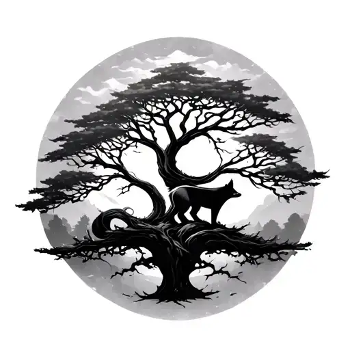 Yggdrassil Tree Silhoutte With Fox
