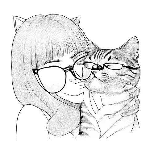 A Woman With Glasses Kissing A Cat