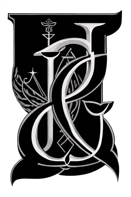 Letters J And C Intertwined With Aquarius And Libra Zodiac Signs