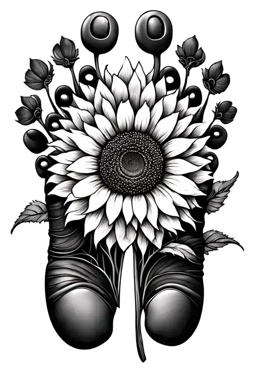 Foot Prints With Sunflower In The Middle Surrounded