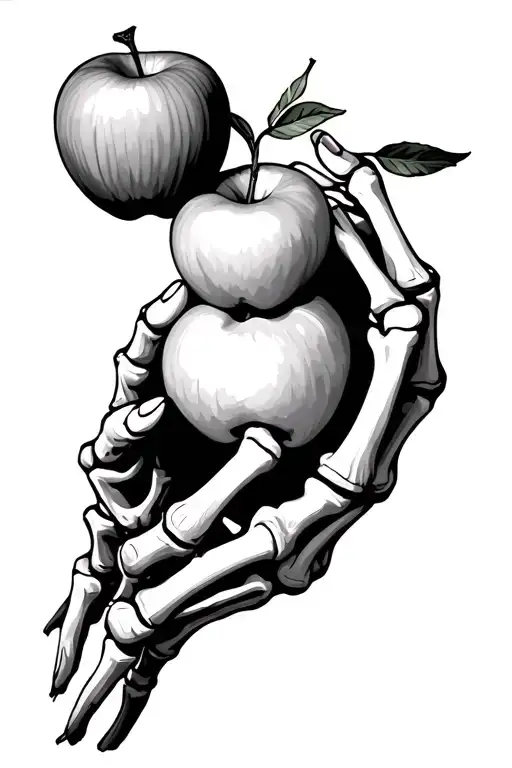 Skeleton Hand Made Out Of Bamboo Holding An Apple