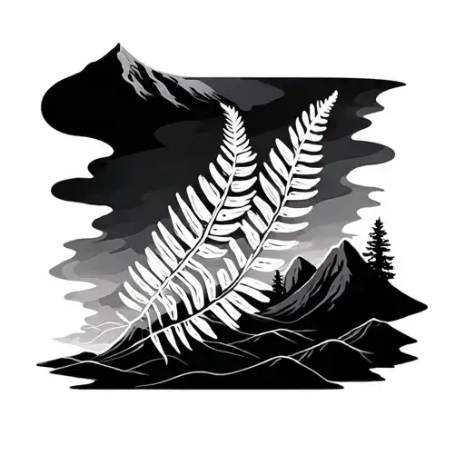 Silver Fern And Mountains Line