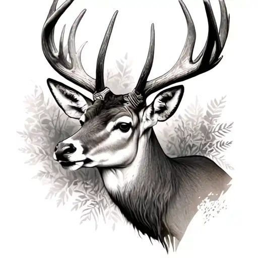 Realistic Symmetrical Deer Head With Magnificent Antlers