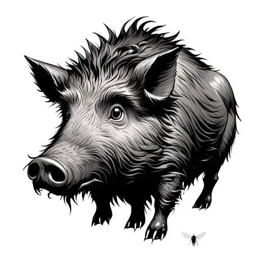 Old Wild Boar And Smelly With Flies And Evil Tired Eyes