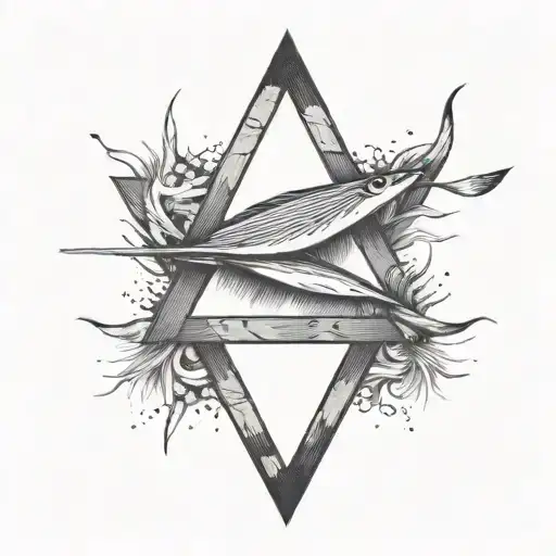 Upside Down Triangle With Three Vertical Lines On The Top With Virgo And Fish Hide Inside