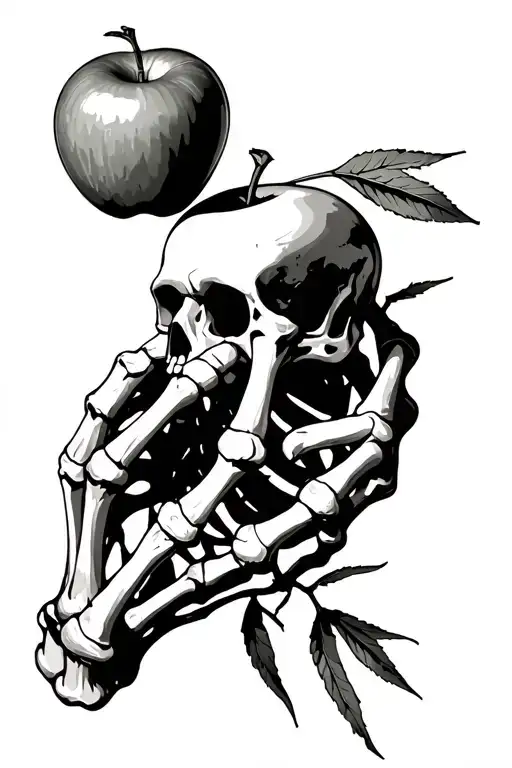 Skeleton Hand Made Out Of Bamboo Holding An Apple