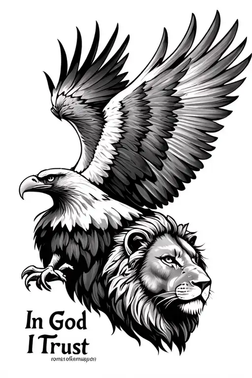 Eagle Fading Into Lion With In God I Trust Written