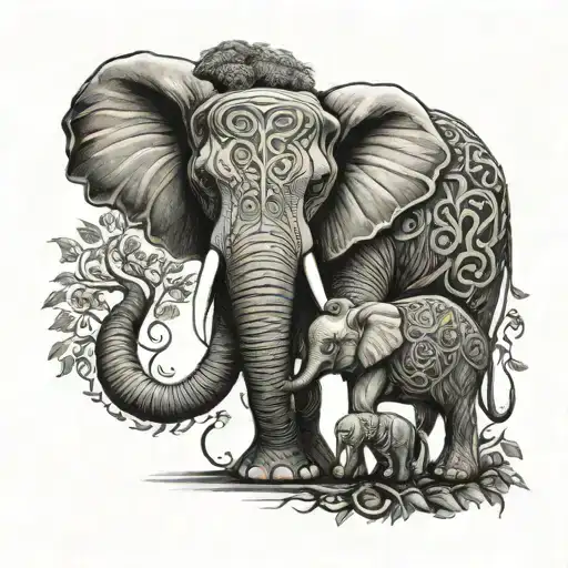 Celtic Elephant Mother And Child Tree Of Life