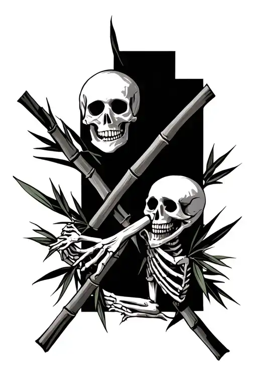 Skeleton At A Crossroads Entwined In Bamboo