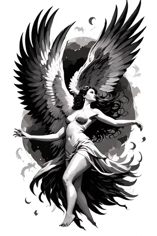 Phoenix Bird With A Woman Flying