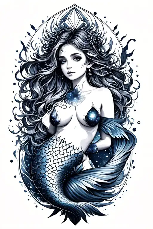 Sexy Mermaid With The Galaxy In Her Chest Anf A Tail With Geometrical In It