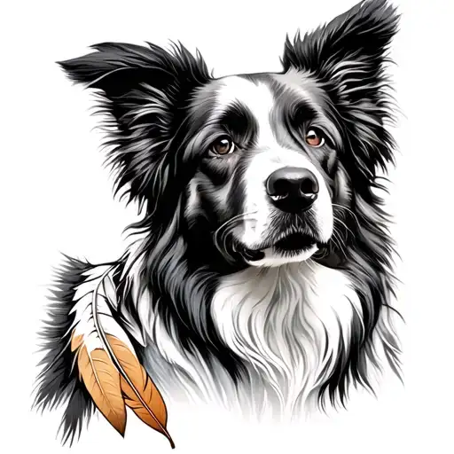 Blue Merle Australian Shepherd With Indian Feathers