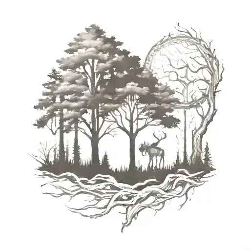 Faded Black Arm Band Into Buck With Trees Around It