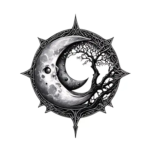 Zodiac Moon With Tree Of Life Intertwined
