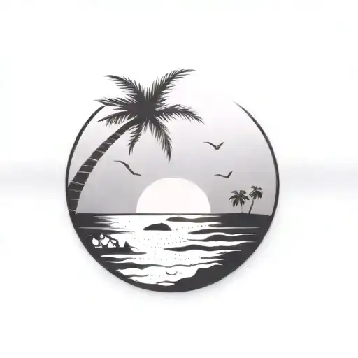 A Palm Tree And Beach Sunset