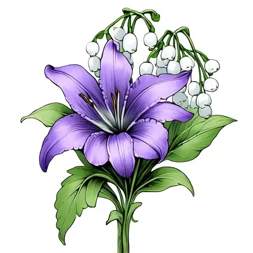 Violet Flower And Lily Of The Valley Intertwined With Eachother