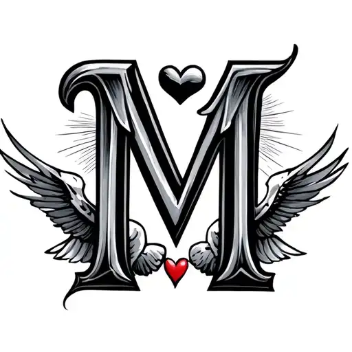 Letter M Soaring With A Little Heart