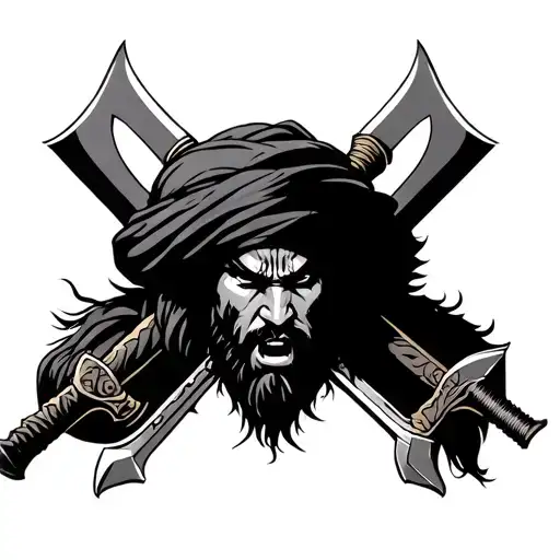 Angry Sikh Warrior With Weapons Integrated