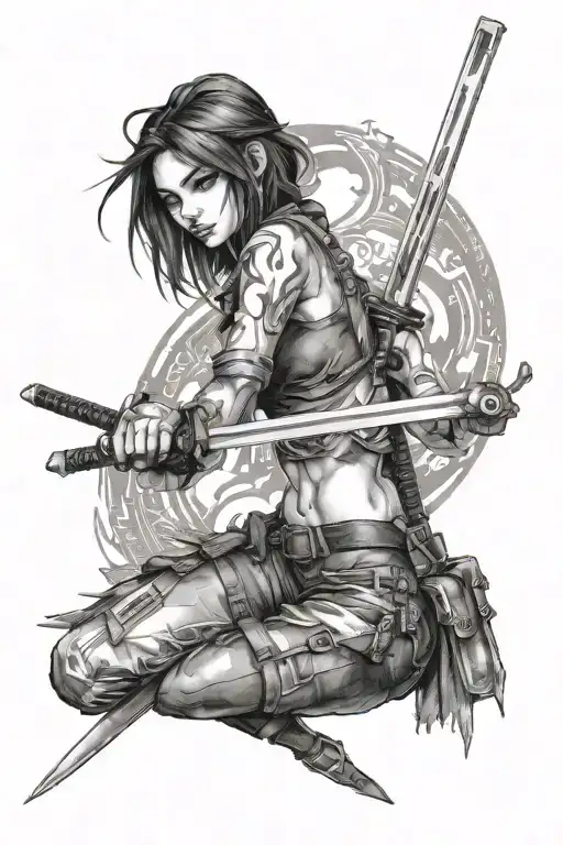 Ciberpunk Girl Holding Katana Sword
