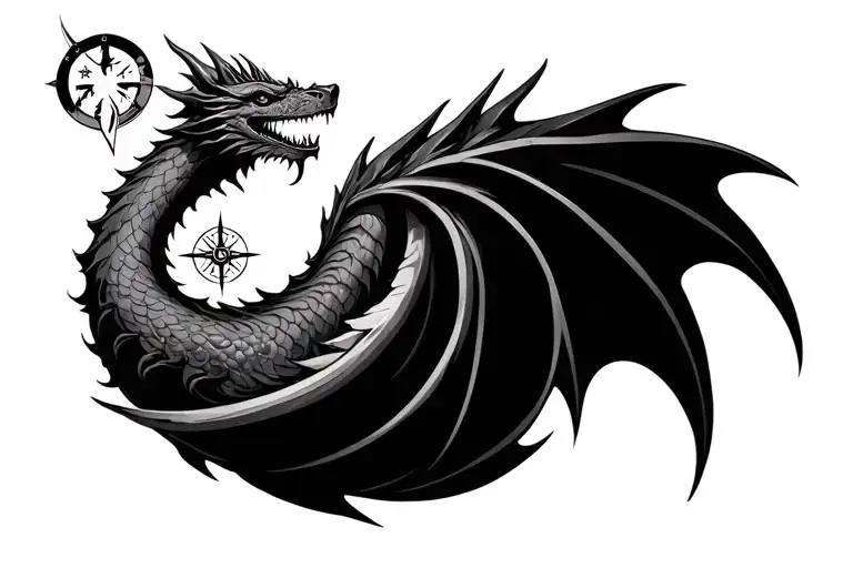 A Compass Rose Arm Band With Dragon Tattoo Design