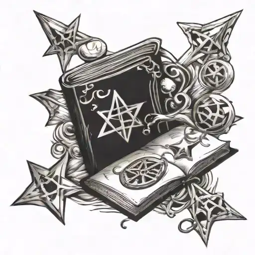 A Dark Magic Spellbook With Bones And Pentacles As Bookmarks