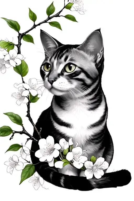 Cat Piono Flowers With Jasmine Branches