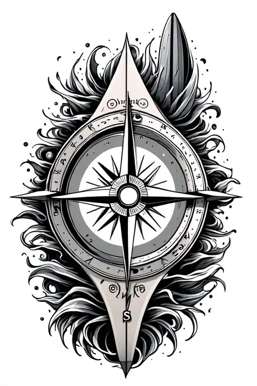 Surfboard Ocean Compass Surrounded