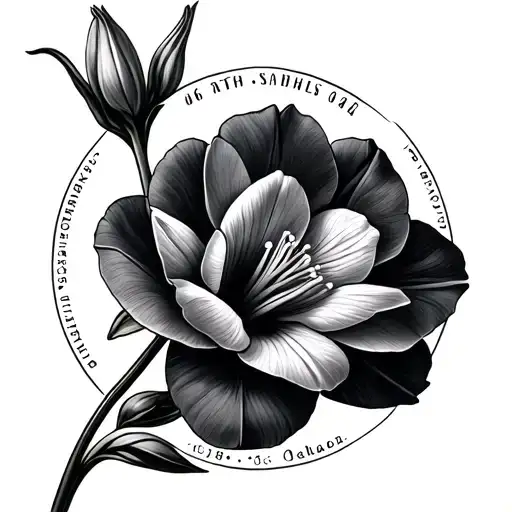 Freesia Flower With A Halo And Birth And Death Dates And No Shading