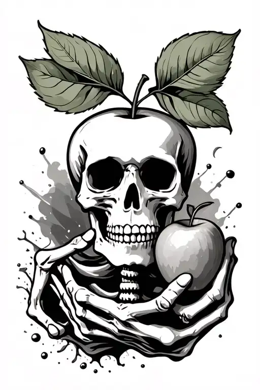 Skeleton Holding Apple Turns To Dust